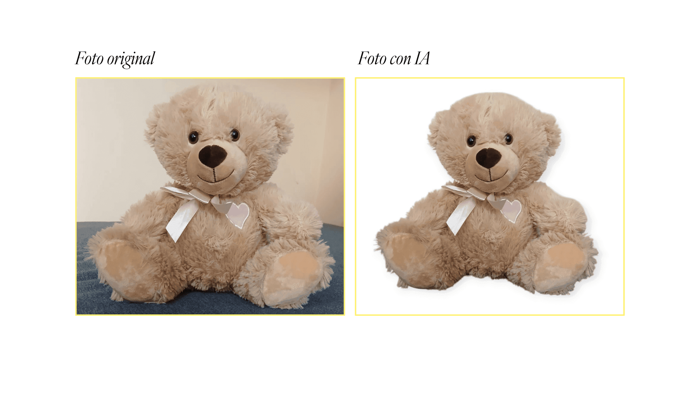 Before and after of a product image made with AI in Photoroom