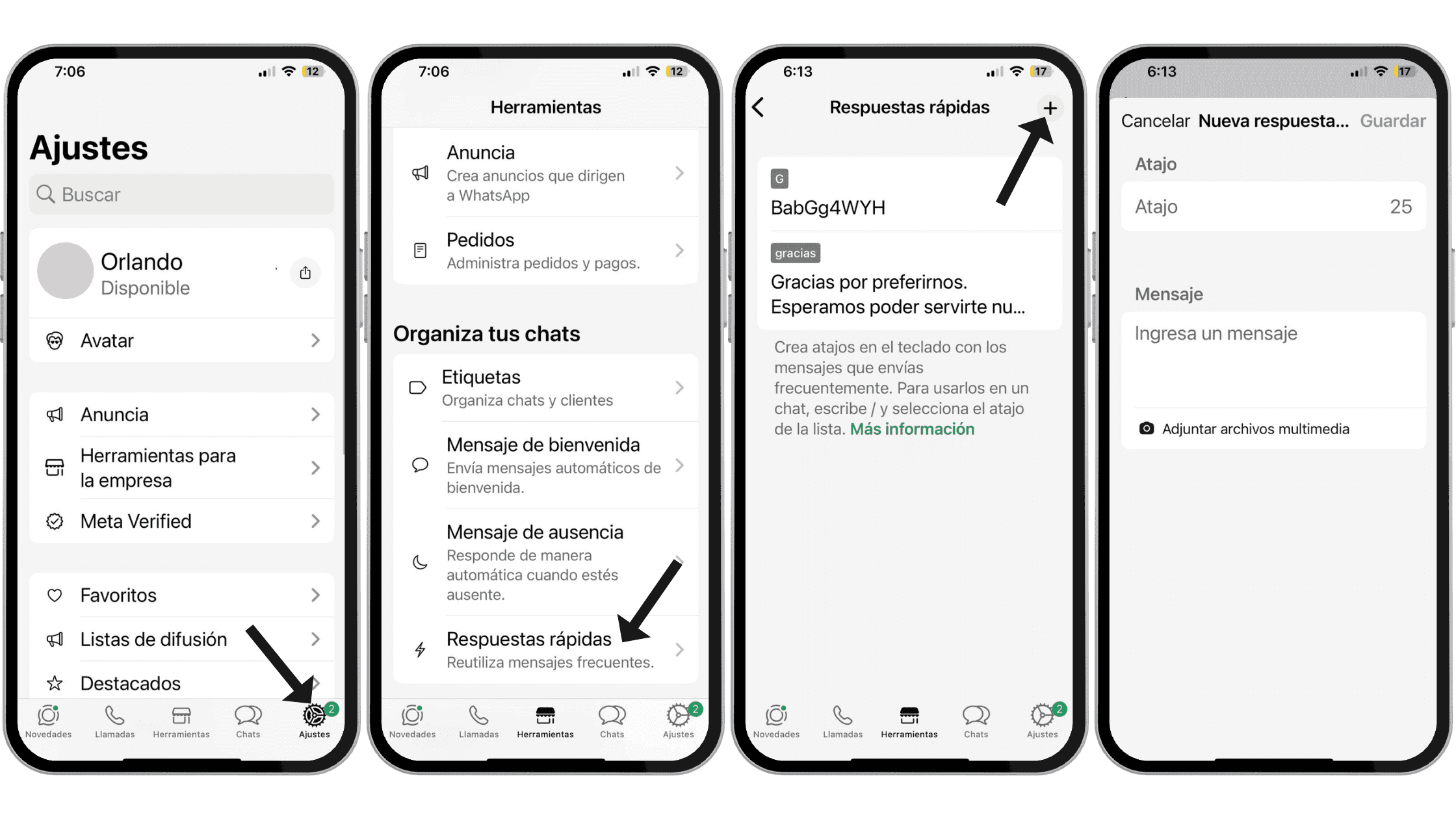 Coloca respuestas ràpidas en WhatsApp Business de IOS