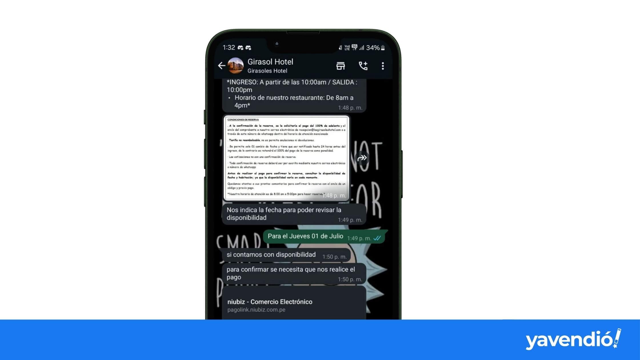 Example of a payment collection message on WhatsApp