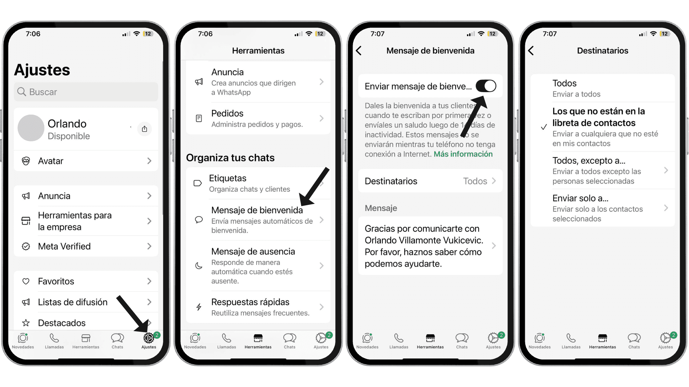Paso a paso para configurar un mensaje de bienvenida de WhatsApp para IOS