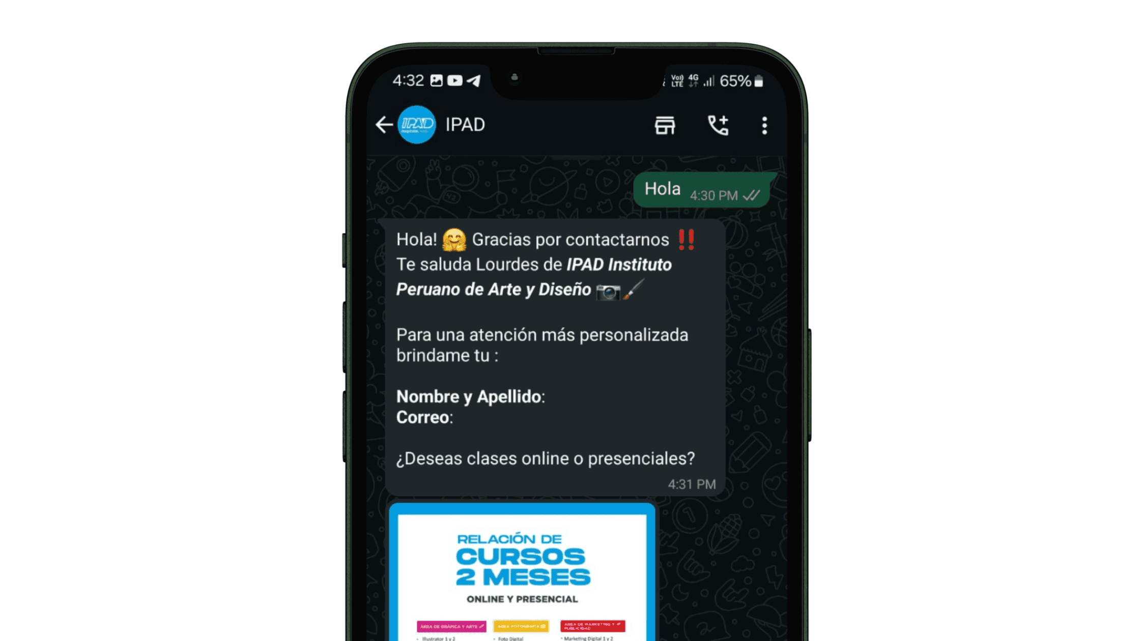 Example of a creative welcome message on WhatsApp