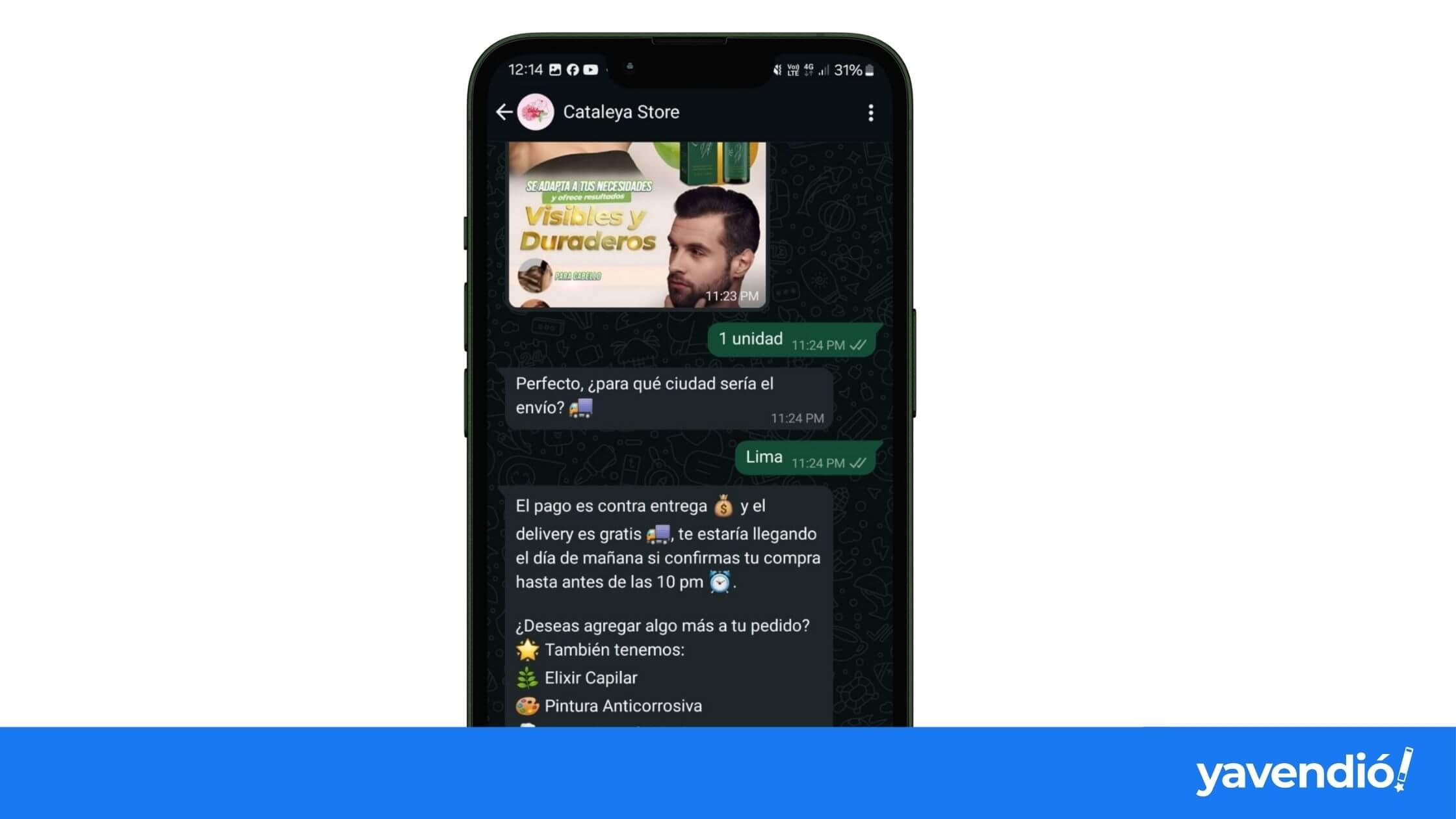 Example of a payment collection message with yavendió!, an AI agent